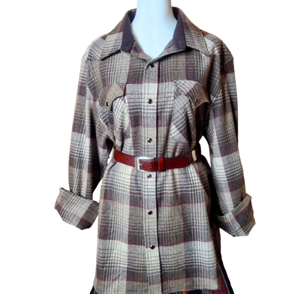 Pendleton Western Cut Snap Brown Plaid Canyon Shi… - image 1